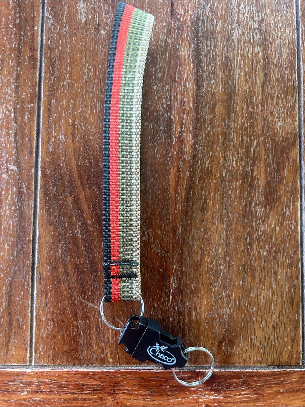 Chaco Striped Wrist Key Lanyard with Quick-Release Clip - Green/Red/Black